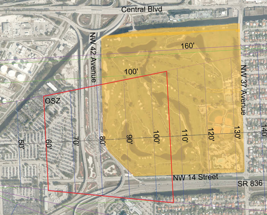 Height restrictions on the golf course site near MIA expressed in feet above sea level. Ground level is about 10 feet above sea level at the golf course.