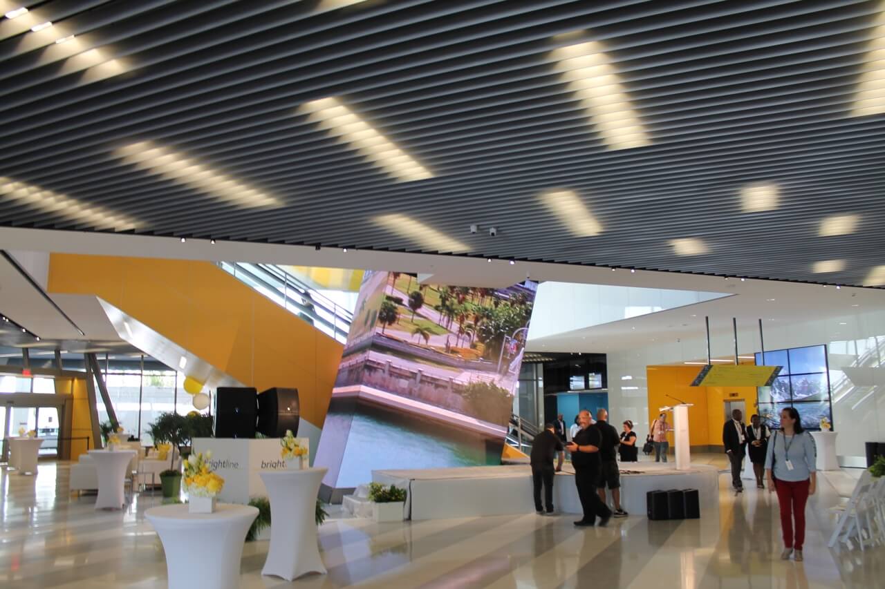 The ground floor of MiamiCentral includes an eye catching video wall