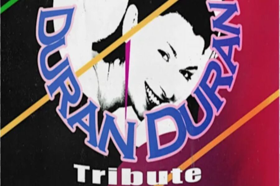 A stylized poster with diagonal colored lines features the text "DURAN DURAN Tribute" and a black-and-white image of a smiling person’s face in the background. South Florida Business & Wealth