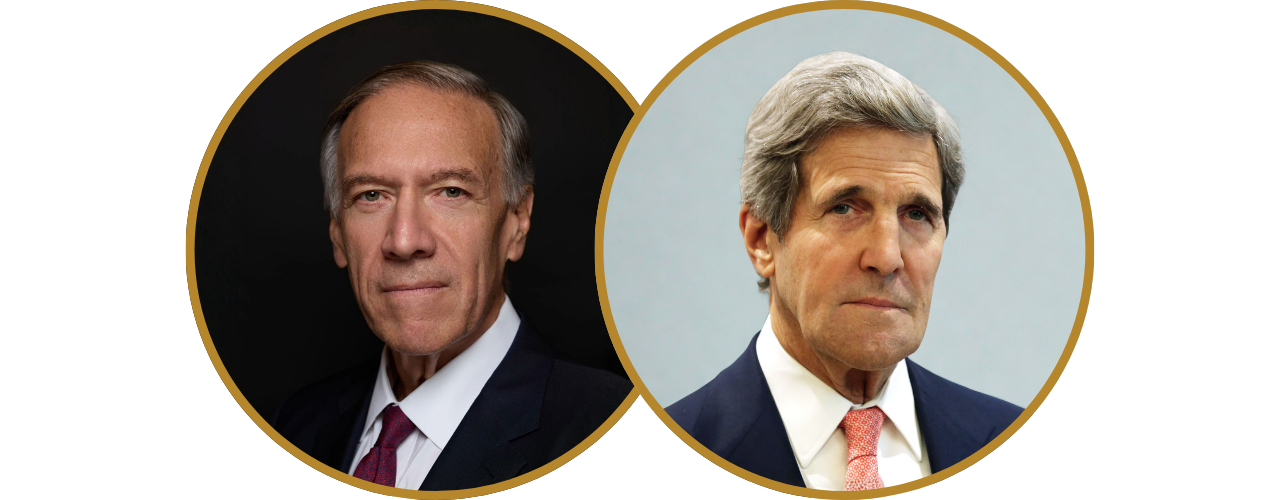 Two older men in suits and ties are shown in separate circular frames with gold borders. The man on the left has light hair and a serious expression; the man on the right has gray hair and a slight smile. South Florida Business & Wealth