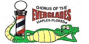 Cartoon alligator reclining beside a barber pole with the text "Chorus of the Everglades Naples Florida" above and to the right. South Florida Business & Wealth