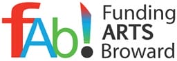 Logo for Funding Arts Broward (fab!), with "fab!" in colorful, stylized letters on the left and the words "Funding ARTS Broward" stacked on the right in black text. South Florida Business & Wealth