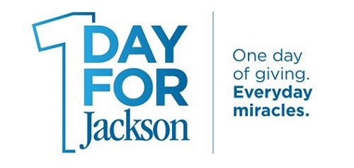 Blue and white graphic with large text: "1 Day for Jackson." To the right, it says, "One day of giving. Everyday miracles." The design emphasizes community fundraising and support. South Florida Business & Wealth