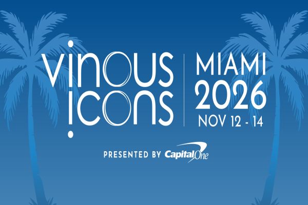 Event graphic for Vinous Icons Miami 2026, taking place November 12–14, presented by Capital One. South Florida Business & Wealth